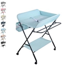 Table à Langer Bébé 4 Roues Pliante Avec Panier de Rangement 0-3 ans - Bleu Clair - Guoyihua