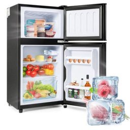 Petit Réfrigérateur congélateur classique rétro 60L congélateur 22L 172 kWh/an, lumière led, Noir