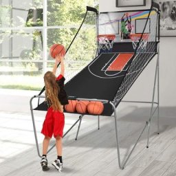 COSTWAY Panier de Basketball Pliable Jeu de Basketball Arcade Double Panier et 4 Ballons Score