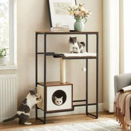 Songmics - feandrea Arbre à Chat, Maison, Niche, Gain de Place, Marron Rustique par Marron Rustique