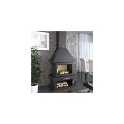 Cheminée à bois en acier, verre sérigraphié, bûcher inférieur 15 Kw