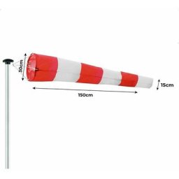 Manche à air pour l'extérieur, Indicateur de Direction du Vent en Rouge et Blanc 150x30x15cm.