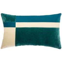 Atmosphera - Coussin Velours Coton Patch Bleu créateur d'intérieur - Bleu canard