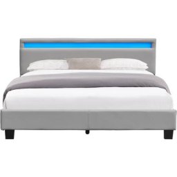 angel - Solide et Confortable Lit 160x200 avec Sommier + Tête de Lit avec Eclairage LED Couleur