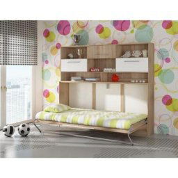 Lit escamotable roger 90x200cm horizontal + étagère chêne sonoma/ blanc