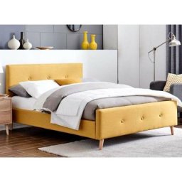 Lit scandinave en tissu capitonné jaune GREG 160x200 cm - jaune