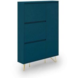 Meuble à chaussures 3 tiroirs 1 porte bleu canard darina - bleu
