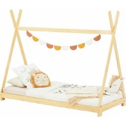 Lit montessori tipi elin, 90 x 190 cm lit cabane enfant en pin massif vernis naturel - Naturel