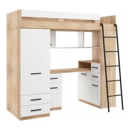 Lit Mezzanine 80x200cm avec échelle Placard, Bureau, bibliothèque et beaucoup d'étagéres samy p