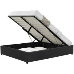 Structure de lit coffre en velours noir 140x190 cm kennington - Noir