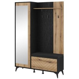 Ensemble entrée Lima K109 , 197x134x39cm, Miroir, Noir, Chêne clair, Stratifié, Mis