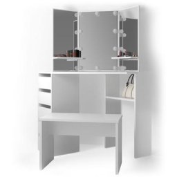Vicco - Coiffeuse d'angle ""Arielle"" Blanc avec banc et éclairage led