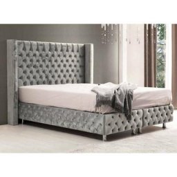 Lit coffre en tissu velours gris 140x190 cm cyrine - gris