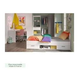 Chambre complete enfant Lila - Lit + bureau + dressing - Blanc Demeyere
