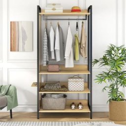 LBF - Dressing modulable multifonctionnel - avec 4 étagères, miroir, étagère penderie ouverte - 100