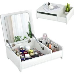 Organisateur de Maquillage Mini Coiffeuse 60x40cm avec Miroir à Rabat 35x35cm, Rangement Maquillage