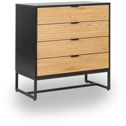 Commode 4 tiroirs en bois clair et métal noir tissia - bois clair