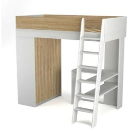 Lit mezzanine combine Memphis Blanc et bois 90x190 cm - Blanc et bois