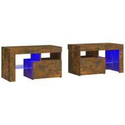 Tables de chevet 2 pcs et lumières LED Chêne fumé 70x36,5x40 cm vidaXL - Chêne fumé