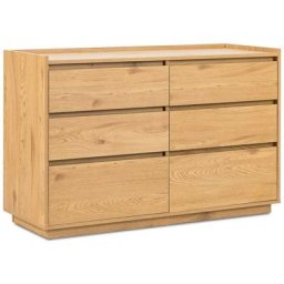 Commode basse 6 tiroirs en bois couleur chêne sacha - bois clair