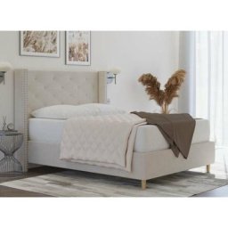 Lit double en tissu capitonné beige MARGOT 140x190 cm - beige