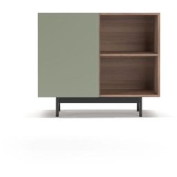 Buffet de rangement bas en mélamine, collection printed, avec 1 porte, couleur noyer et vert