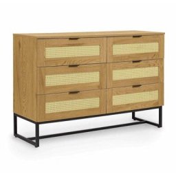 Commode scandinave 6 tiroirs en bois métal et cannage tullio - bois clair