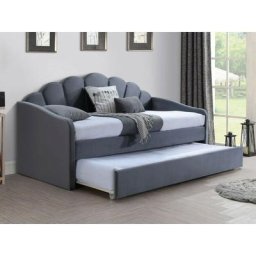 Lit simple avec un couchage supplémentaire en velours - Gris - l 200 cm x l 90 cm - Livraison