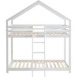 Lit cabane superposé tiny pin blanc 90x190 sommier inclus - Blanc