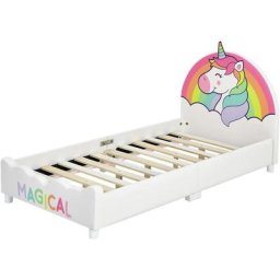 Lit pour Enfant avec Lattes 153x77x70cm en Bois 4 Pieds Réglables Matelas 140 x 70cm(non-inclus)