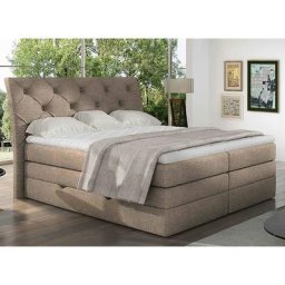 Lit boxspring 160x200 avec coffre de rangement en tissu beige miranda - beige tissu