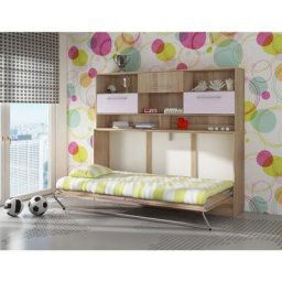Lit escamotable roger 90x200cm horizontal + étagère chêne sonoma / violet