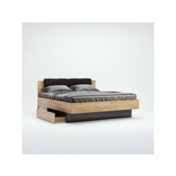 Lit luna avec tiroirs de rangement et chevets posés160x200 cm Lave mat et chêne clair