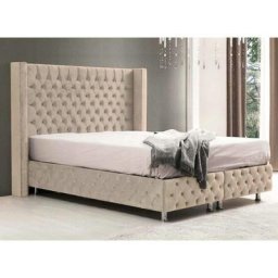 Lit coffre en tissu velours beige 160x200 cm cyrine - beige