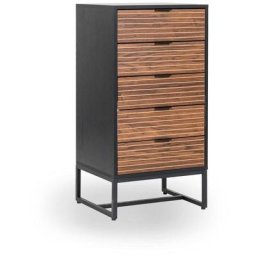 Commode 5 tiroirs en bois noyer et métal noir tissia - bois foncé