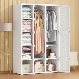 Armoire Portable Penderie avec Portes Combinaison de Placard Armoire Modulaire avec Tringles à