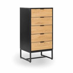Commode 5 tiroirs en bois clair et métal noir tissia - bois clair