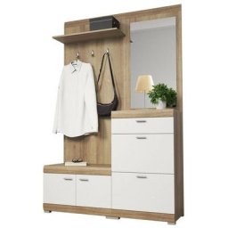 Ensemble entrée Lima 103 , 197x135x34cm, Miroir, Riviera chêne, Blanc, Stratifié, mdf, Mis