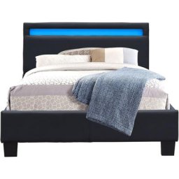 Angel - Solide et Confortable Lit 90x200 avec Sommier + Tête de Lit avec Eclairage led Couleur noir