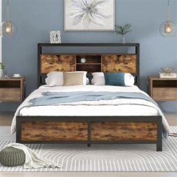 Lit avec fonction de rangement pour adolescents - Lit double avec tête de lit à rangement et