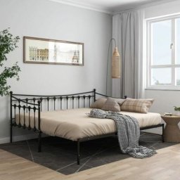 Cadre de canapé-Lit Simple pour adulte extensible Noir Métal 90x200 cm,206 x 184,5 x 91,5 cm