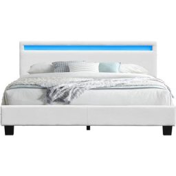 Angel - Solide et Confortable Lit 160x200 avec Sommier + Tête de Lit avec Eclairage led Couleur