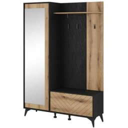 Mobilier1 - Ensemble entrée Lima K109 , 197x134x39cm, Miroir, Noir, Chêne clair, Stratifié, Mis