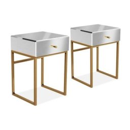 Lot De Deux Table De Chevet Miroir Pied Or Mirabel, Verre, Miroir, Rectangulaire, Style Baroque, 44