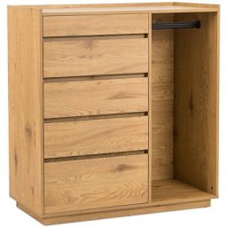 Commode 5 tiroirs avec penderie en bois couleur chêne sacha - bois clair