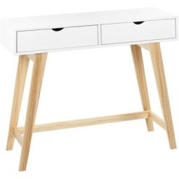 Console Blanche en MDF et Bois de Pin à 2 Tiroirs Moderne Bureau Minimaliste Sully - Blanc