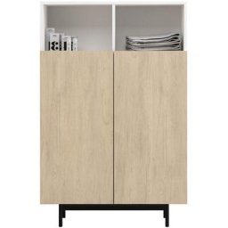 Buffet de rangement haut en mélamine, collection printed, avec 2 portes, couleur blanc - chêne clair