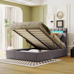 Lit coffre led 140x200cm - avec barre lumineuse led lecteur Bluetooth et recharge usb sommier à