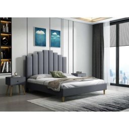 Lit double en tissu gris 180x200 cm JULIANE - gris