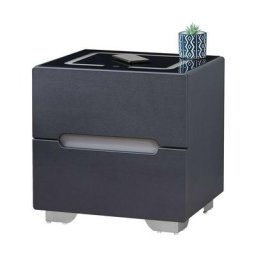 Table de chevet avec 2 tiroirs, Meuble de chambre à coucher avec lumière led réglable, Gris